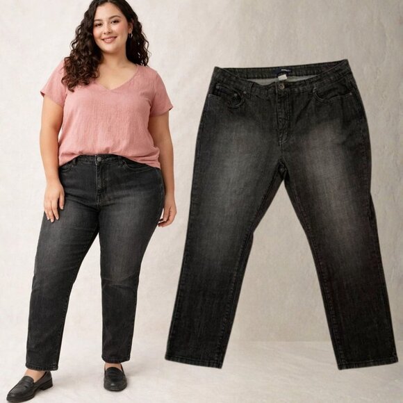 Denim 24/7 Denim - Denim 24 7 Jeans Size 18WP Petite Black Wash Stretch Mid Rise